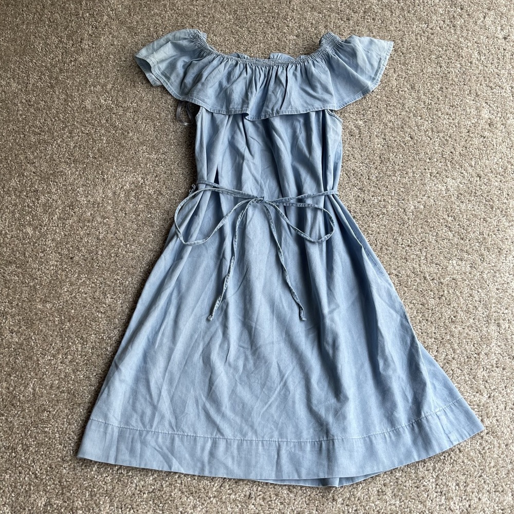 LOFT Outlet Dress Womens PM Blue Chambray Off Shoulder Ruffle Belted Sundress